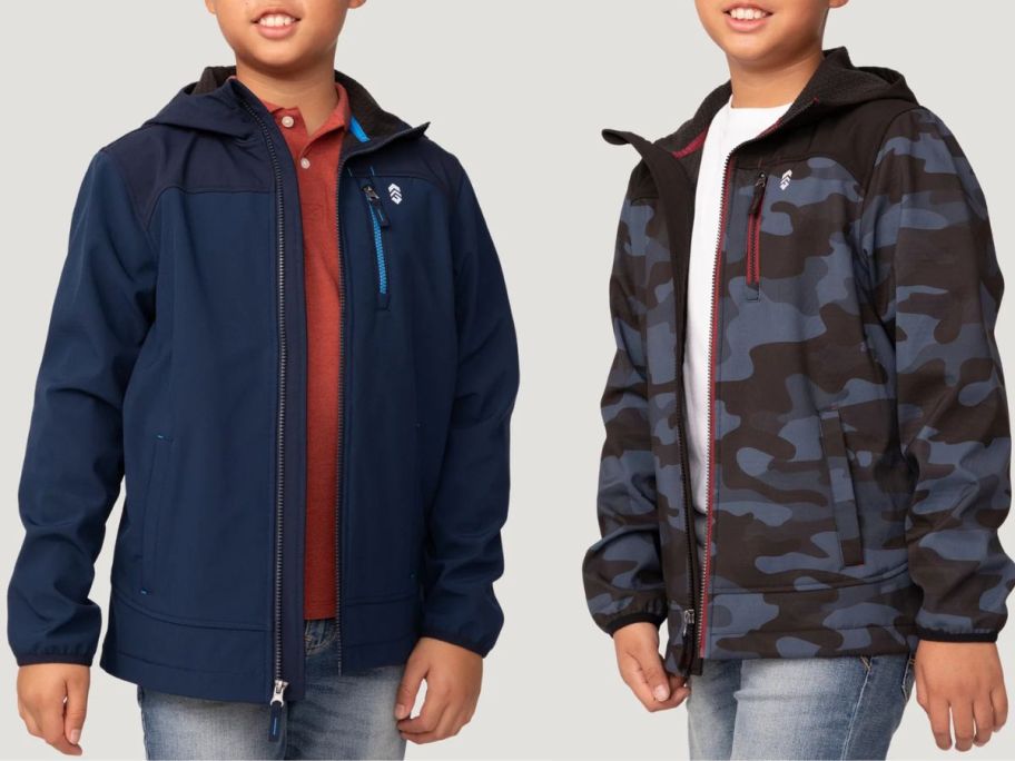 Stock images of two boys wearing Free Country Boy's Super Softshell Jackets