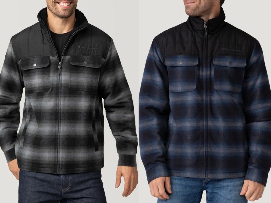 Stock images of two men wearing Free Country Men's Woodsman Work Jackets