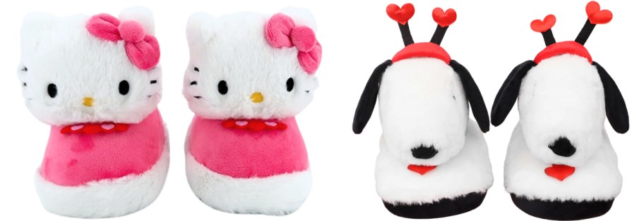 pairs of hello kitty and snoopy slippers