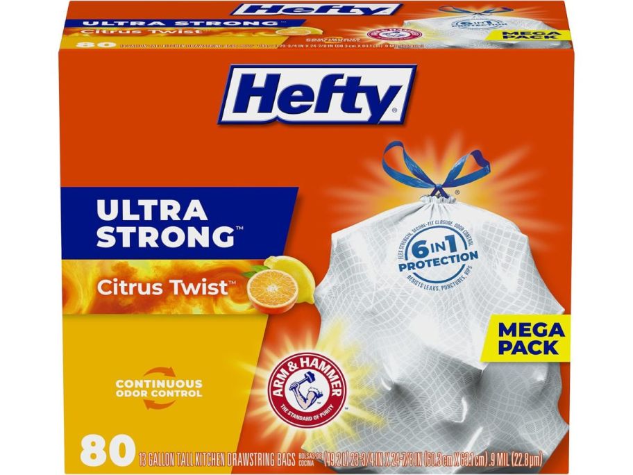 Hefty Ultra Strong 13-Gallon Trash Bags 80-Count Box - Citrus Twist stock image