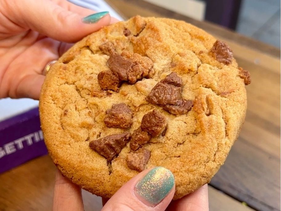 Hands holding a Chocolate Peanut Butter Cup Cookie