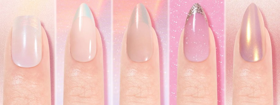 5 fingers showing the different color nails in a set