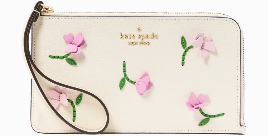 white wristlet with pink flowers