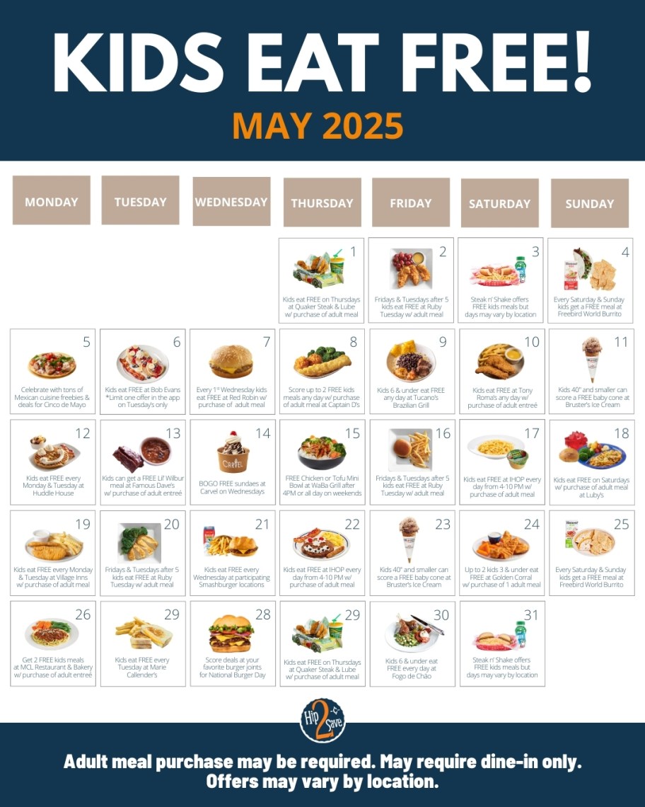 kids eat free in may graphic