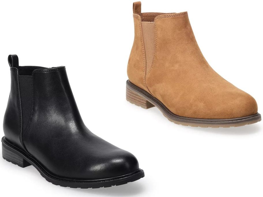 Stock images of Sonoma Goods For Life Lottie Women's Chelsea Boots in black and tan