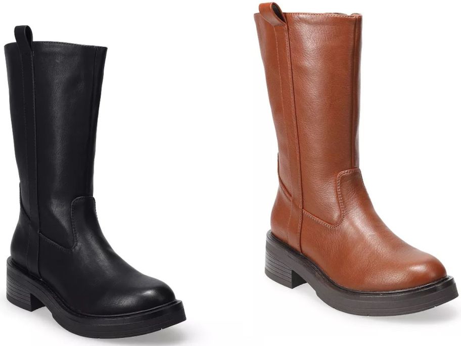 Stock images of Kohl's Sonoma Women's Saxophone Boots in black and brown