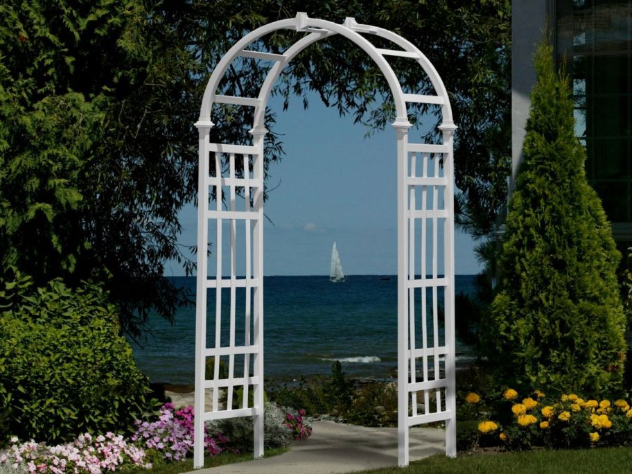 Vita Classic 3.25" x 6.75" Arched White PVC Garden Arbor 