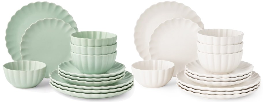 white and green scalloped dinnerware sets