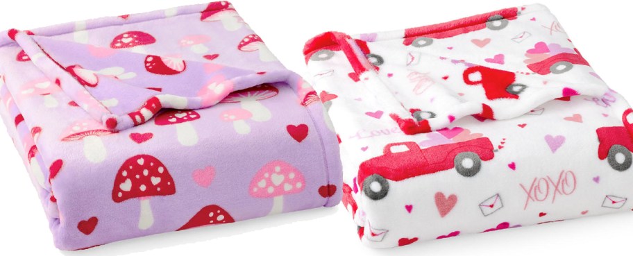 mushroom and red truck print valentine's day blankets