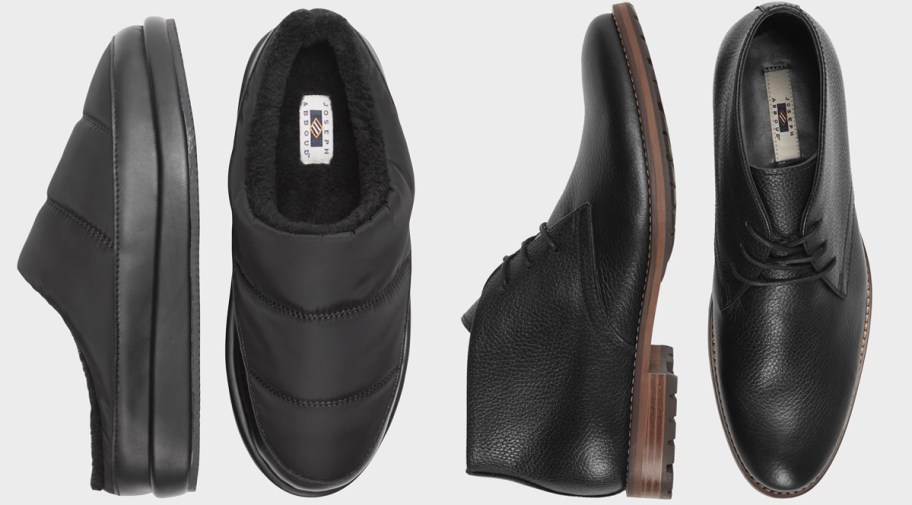 black slippers and dress shoes