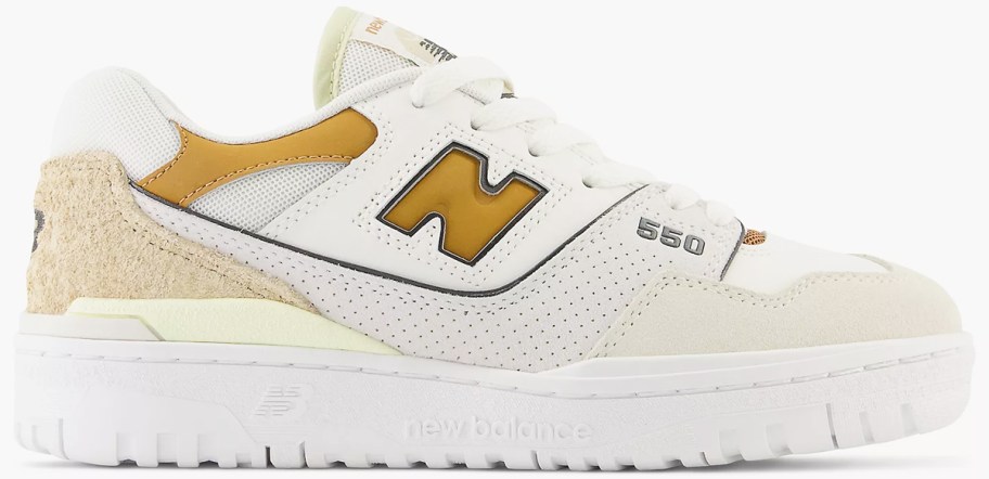 white and tan new balance sneaker