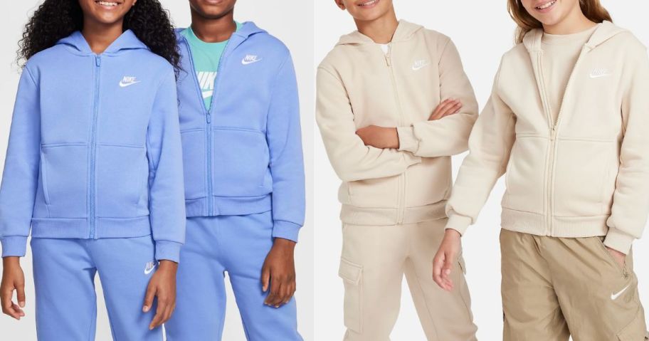 Stock images of girls and boys wearing Nike full-zip hoodies