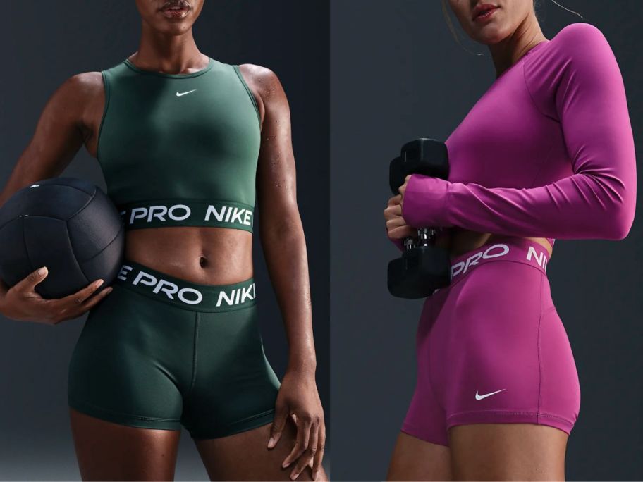 two women wearing Nike pro shorts