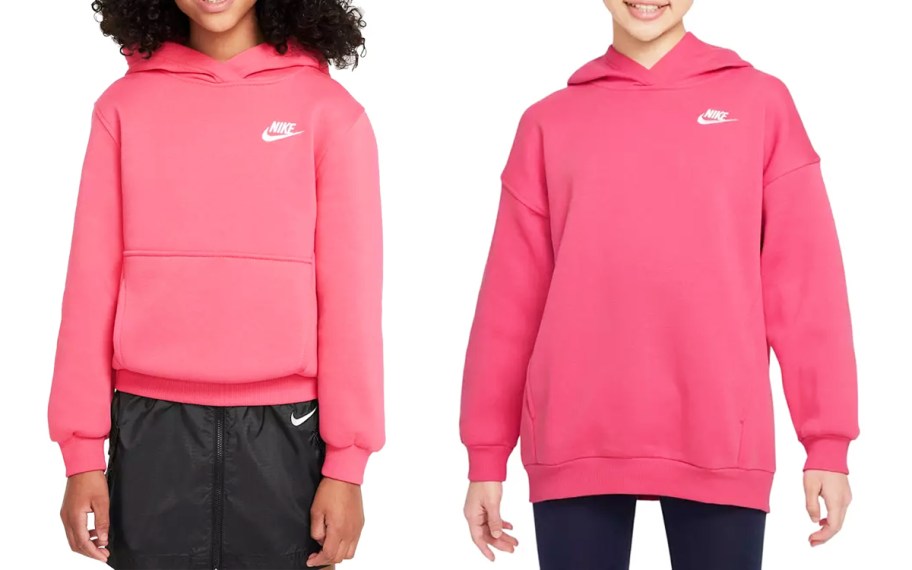 two girls in pink nike hoodies