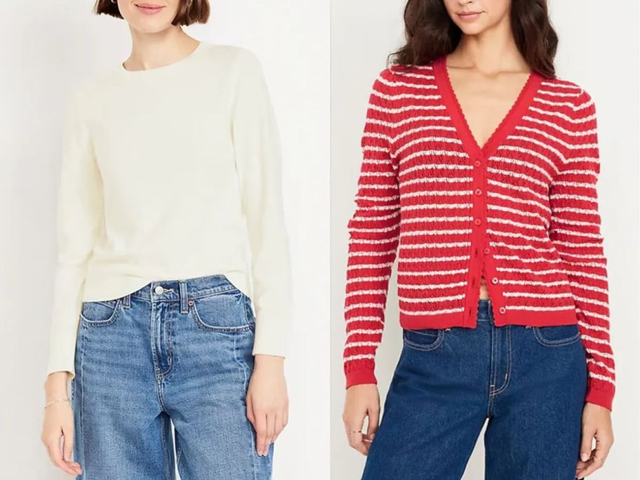 2 women wearing Old Navy Women's Sweater & Cardigan