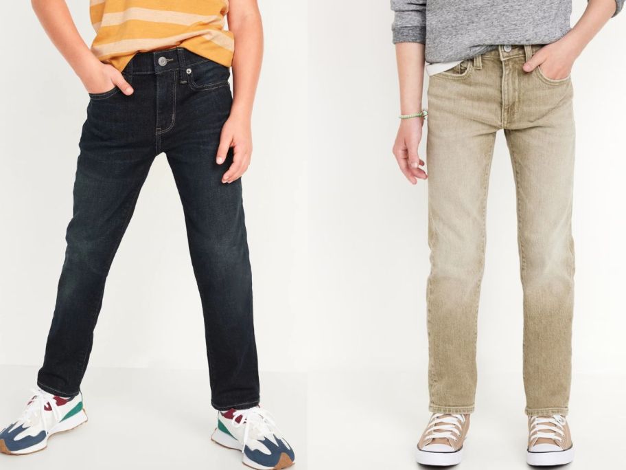 stock images of two boys wearing Old Navy Boy's Slim 360° Stretch Jeans