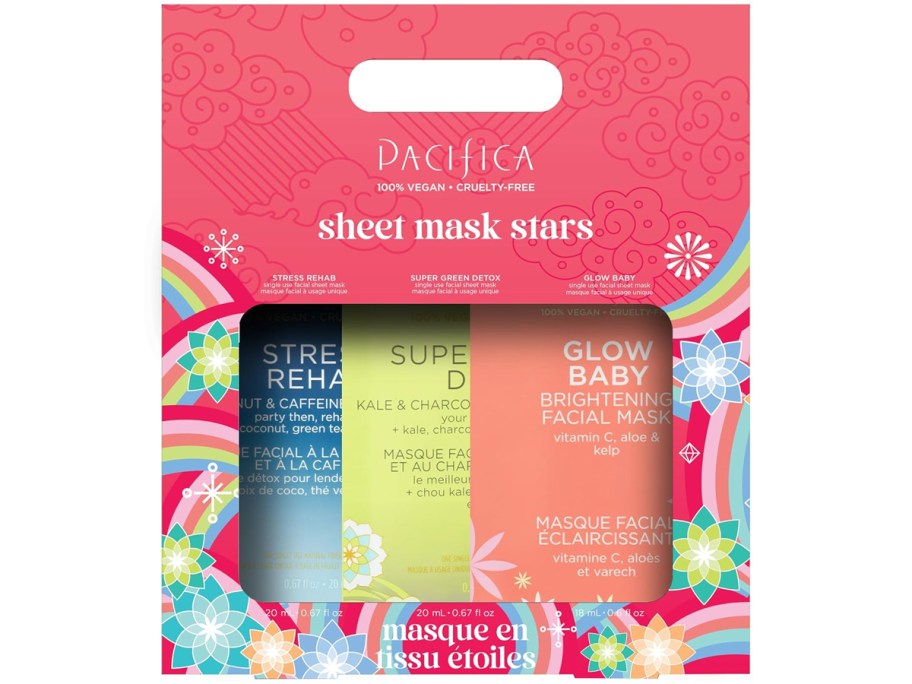 sheet masks inside pink gift box packaging