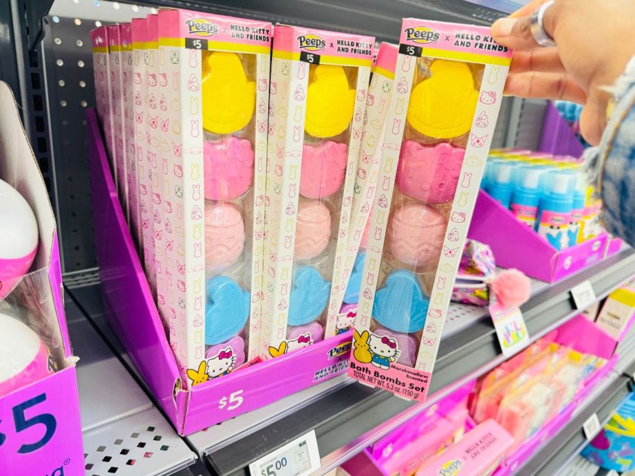 Peeps X Hello Kitty 5-Piece Bath Bomb Set in hand in store