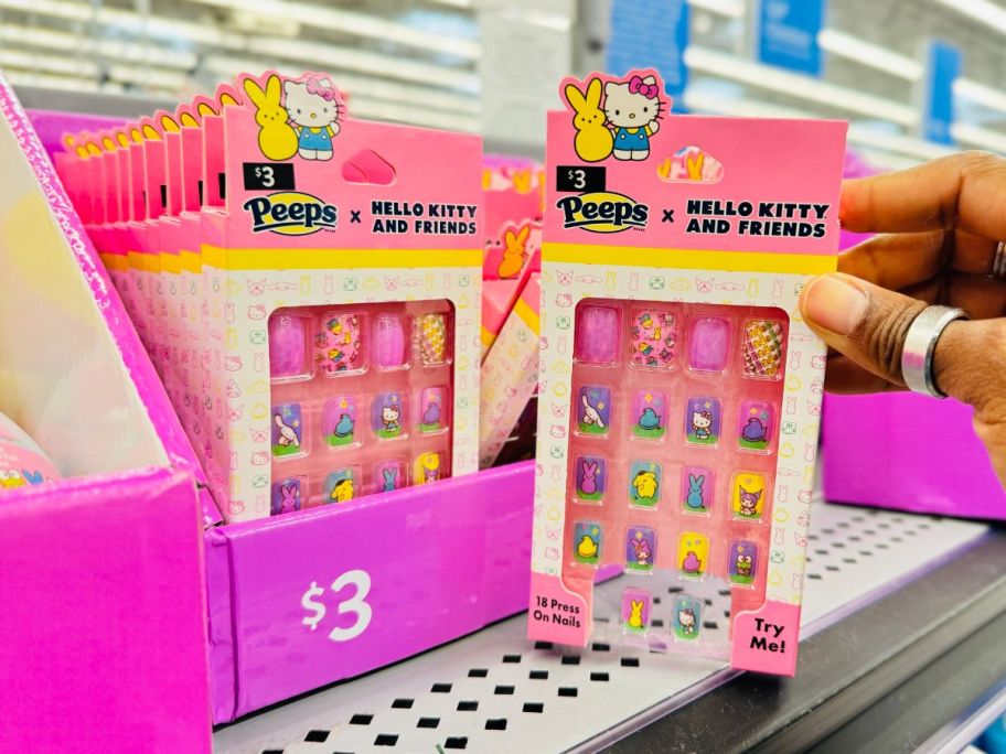 Peeps X Hello Kitty & Friends 18-Piece Press-On Nail Set in hand in store