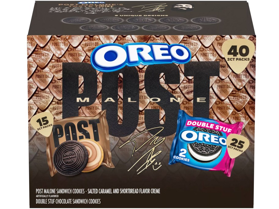 large brown box of Post Malone & OREO Double Stuf Cookies