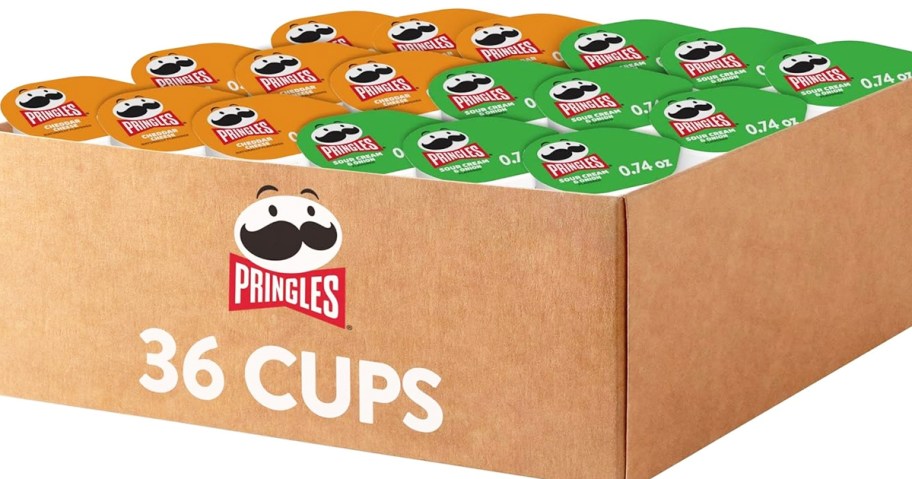 box full of Cheddar Cheese and Sour Cream and Onion Pringles Snack Stacks