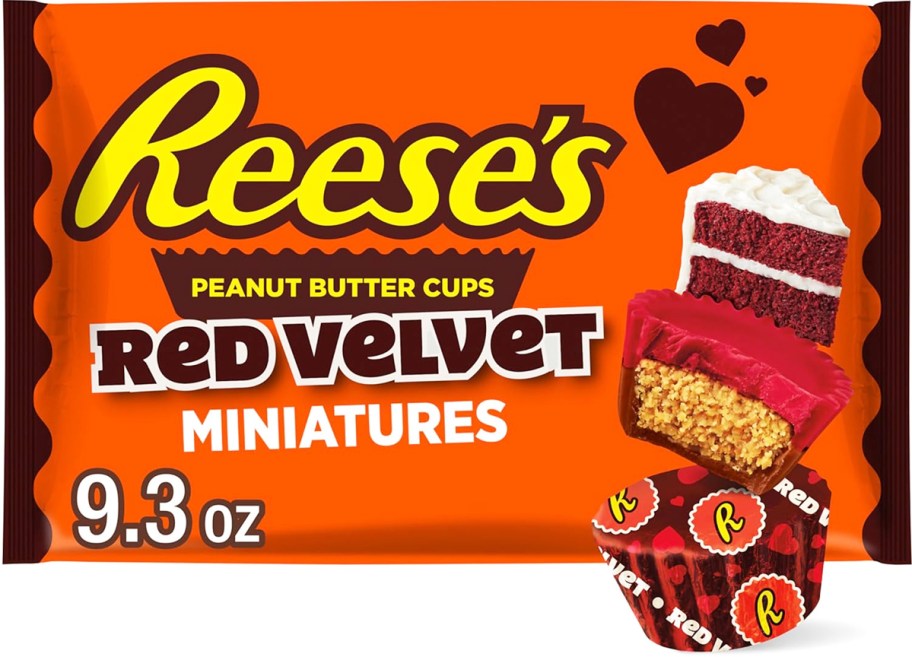 orange bag of Reese's Red Velvet Miniature Peanut Butter Cups