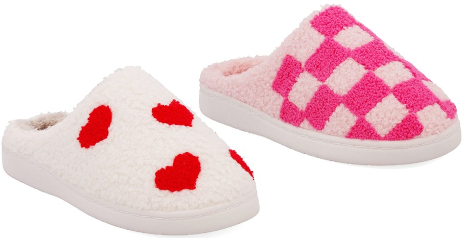 heart and checkered print slippers