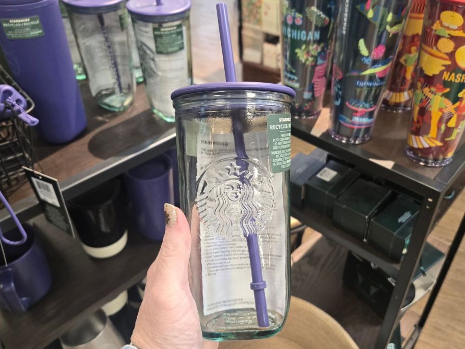 Starbucks Recycled Glass Cup in hand in store