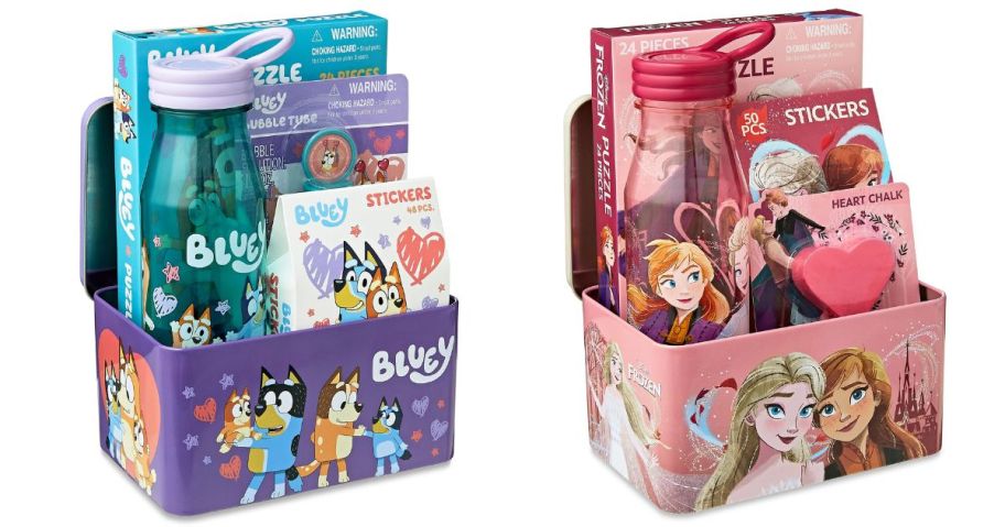 bluey and frozen Tin Box Valentine's Gift Set stock images