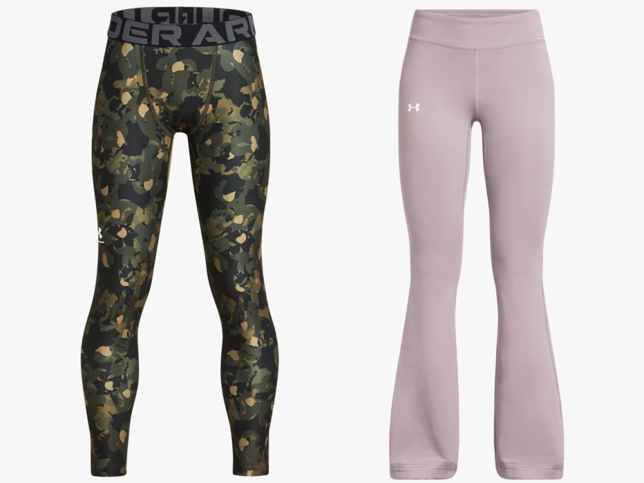 boys camo print leggings and light pink flared leggings