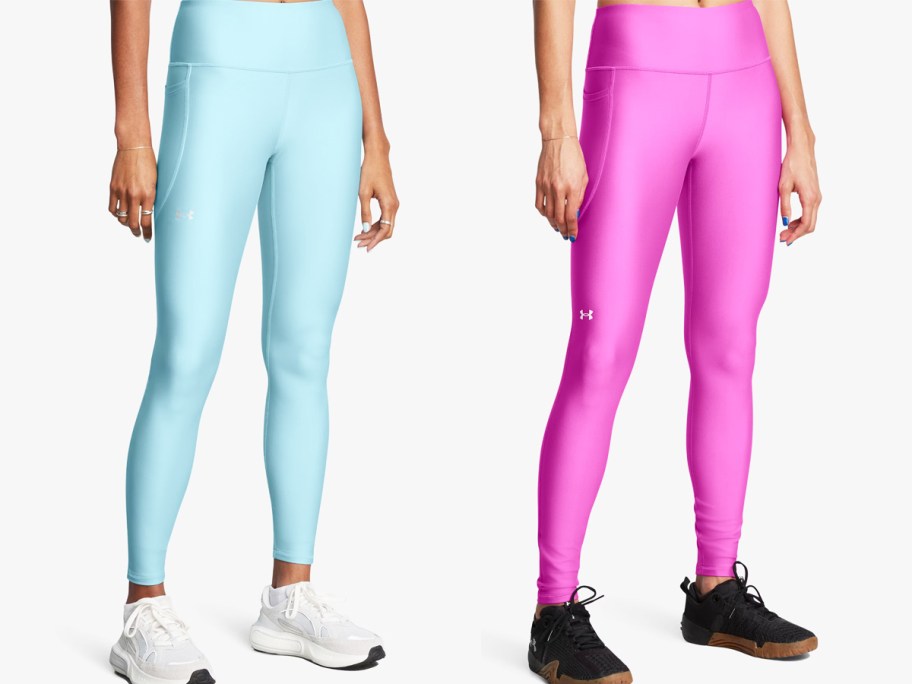 women in light blue and pink under armour leggings