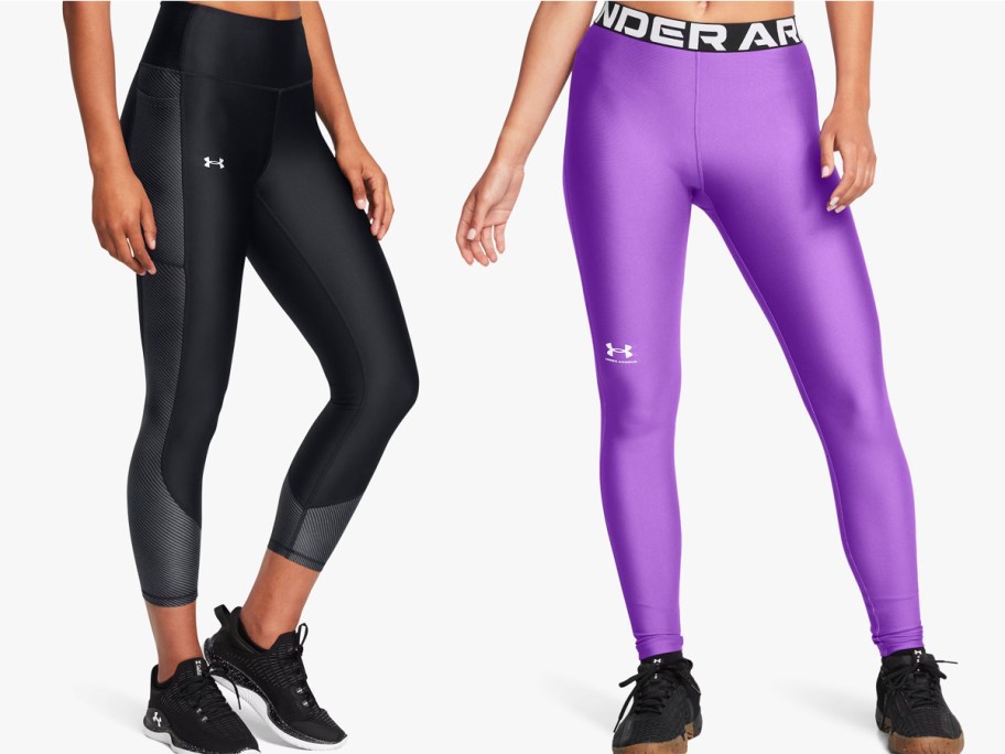 two women in black and purple under armour leggings