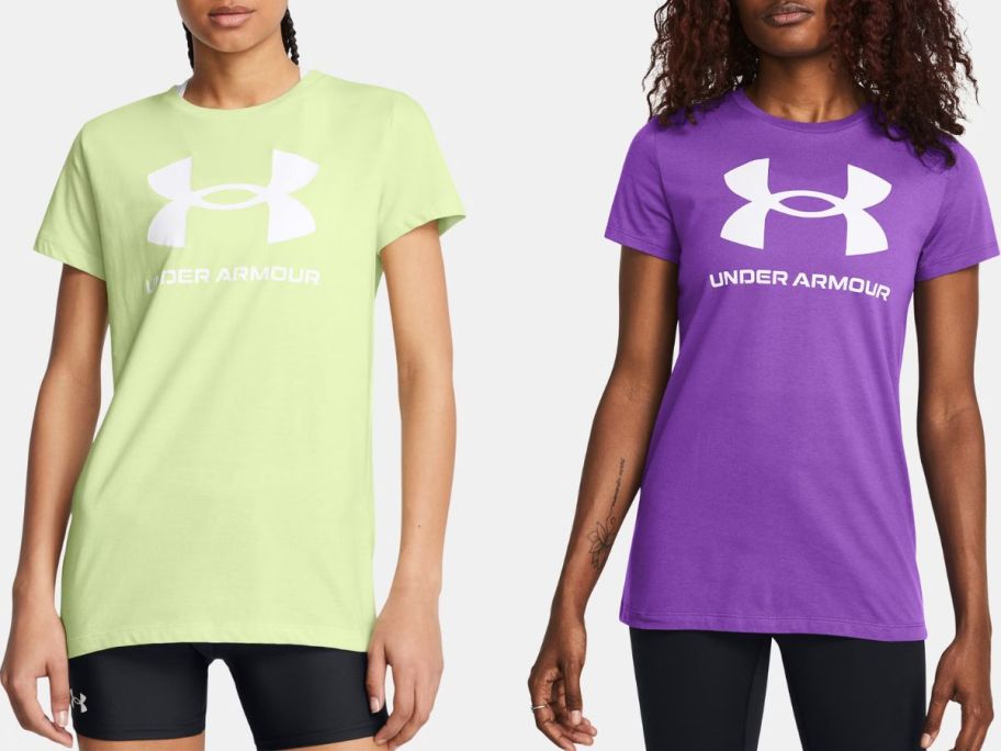 Stock images of two women wearing Under Armour T-Shirts