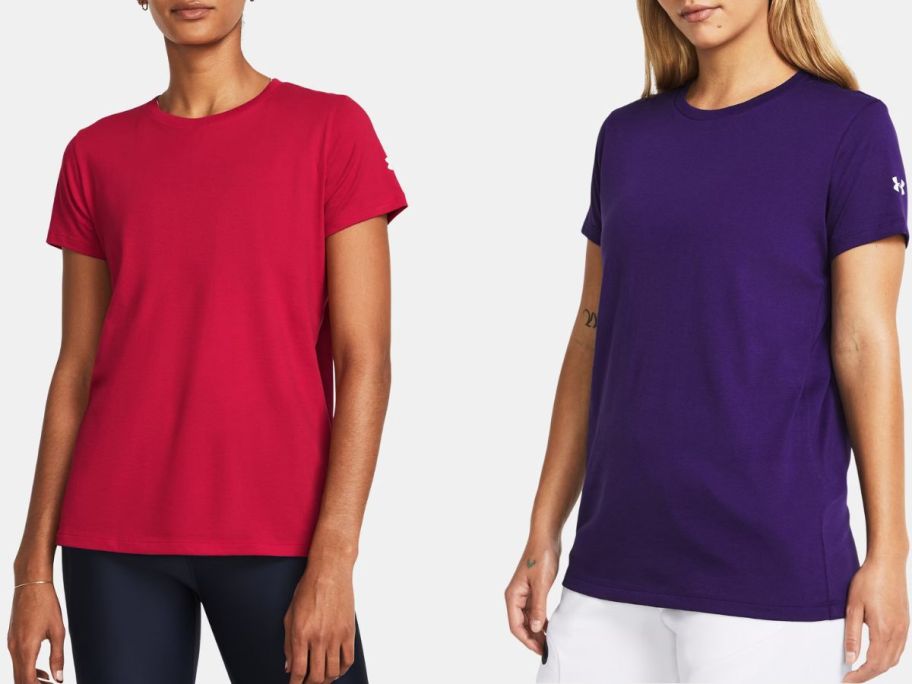 Stock images of two women wearing Under Armour t-shirts