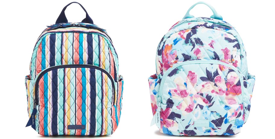 striped and floral print backpacks