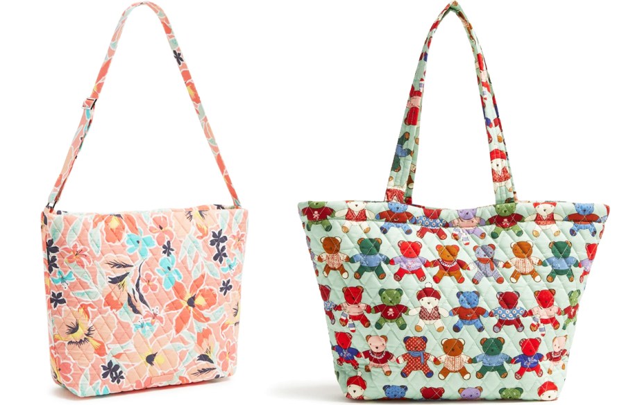 floral and teddy bear print bags