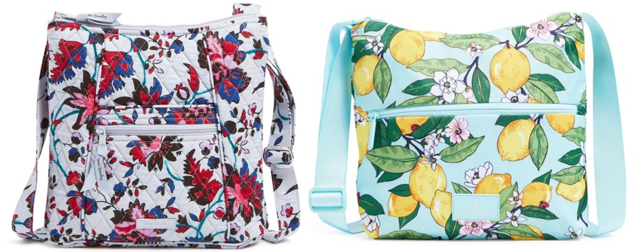 floral and lemon print crossbody bags