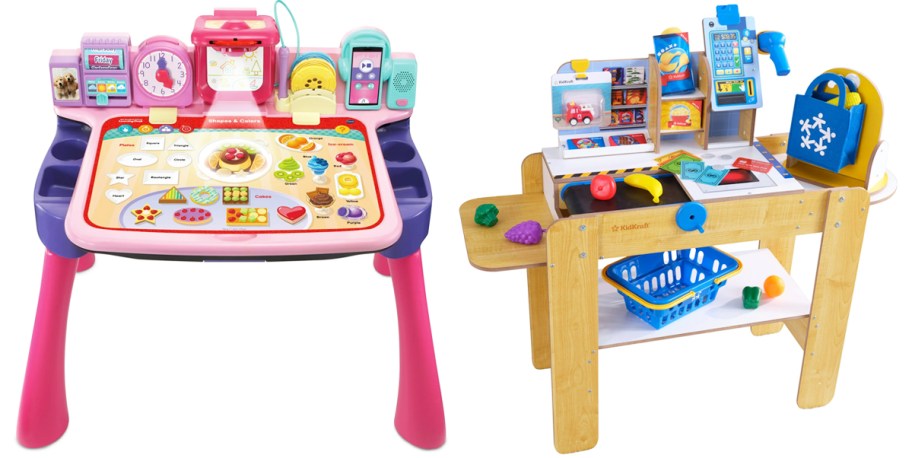 VTech 5-in-1 interactive Learning Desk and KidKraft Wooden Grocery Store Checkout