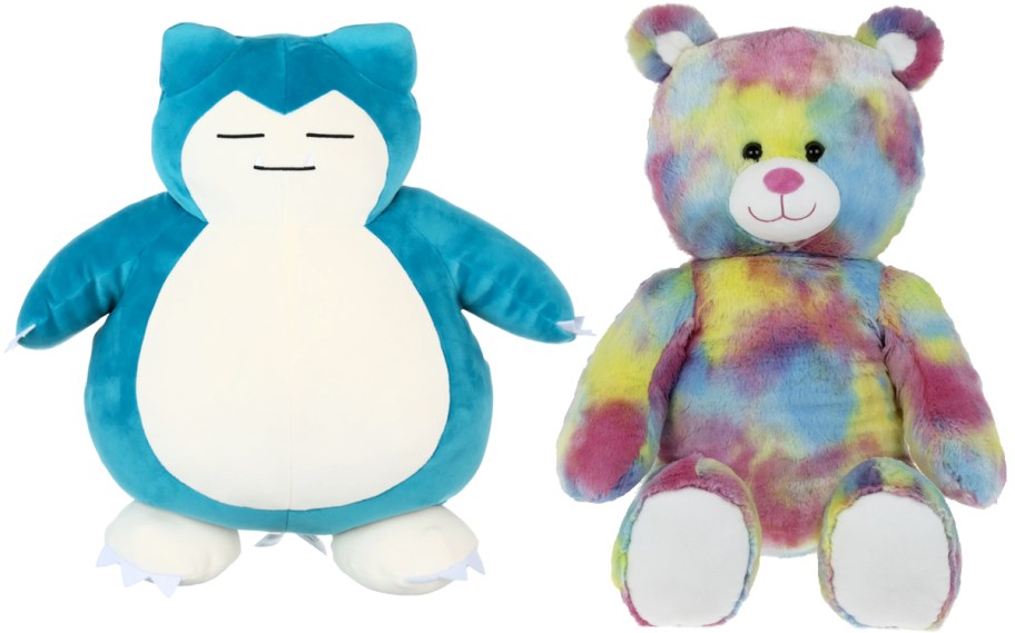 Snorlax and tie-dye bear plushies