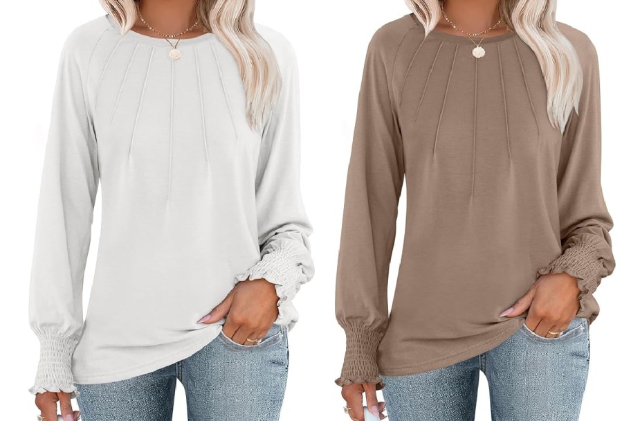 white and tan long sleeve shirts