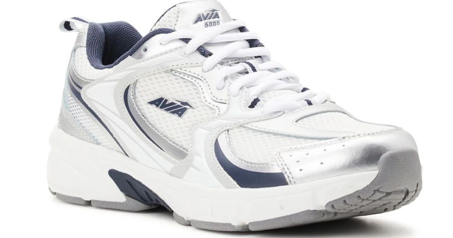 white and gray avia shoe