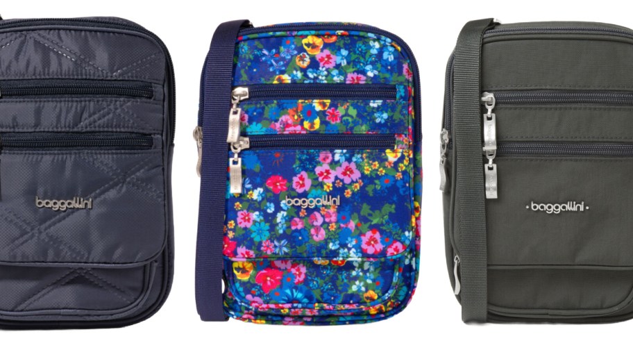 black floral and gray crossbody bags