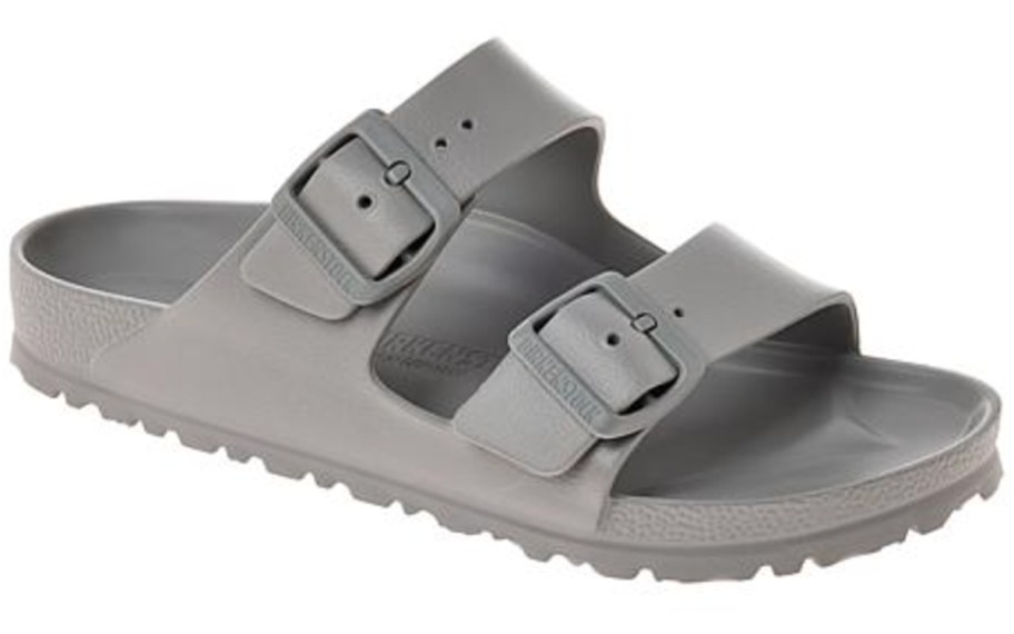 grey two buckle sandals