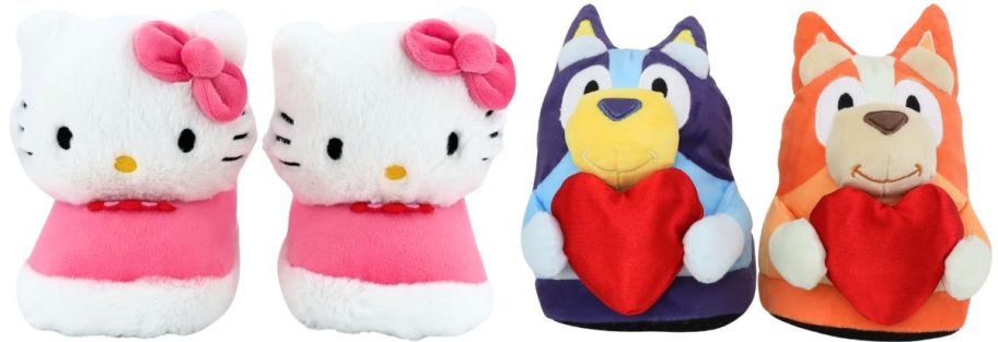  pair of valentines day Hello Kitty and Bluey slippers