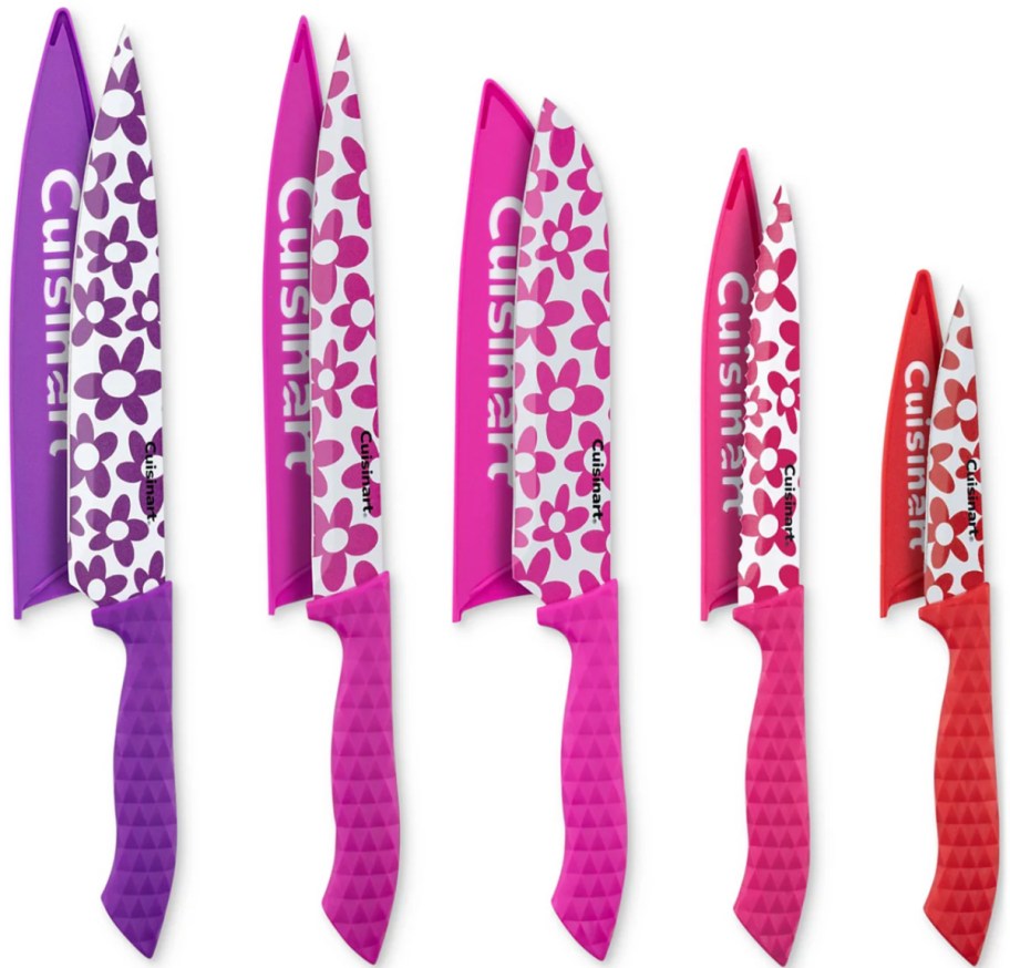 five floral knives with guards