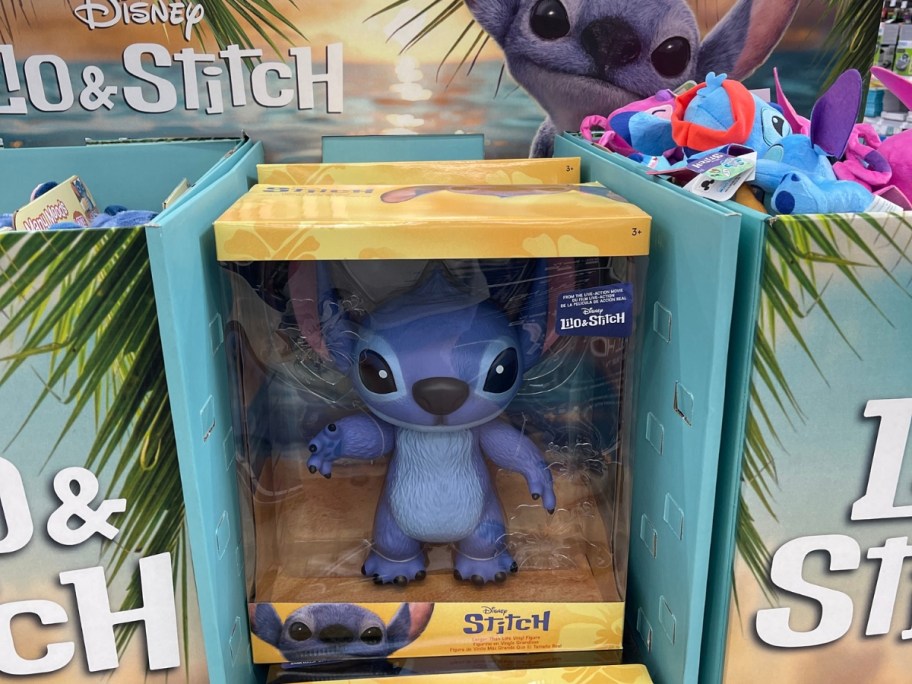 a Disney Stitch posable vinyl figure on display in Walmart