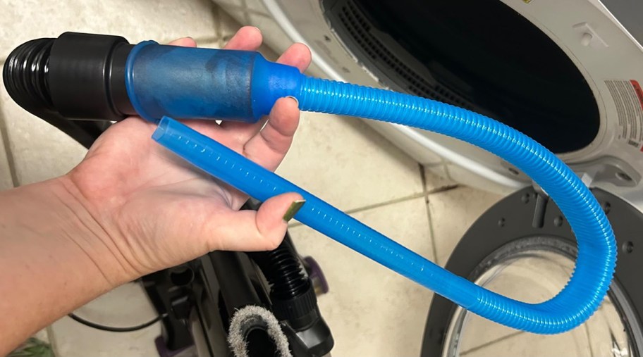 person holding a dryer lint cleaner