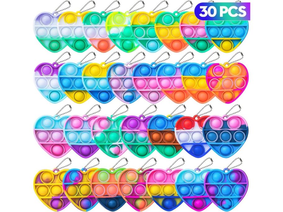 Pop Fidget Toy Heart Keychains 30-Pack stock image