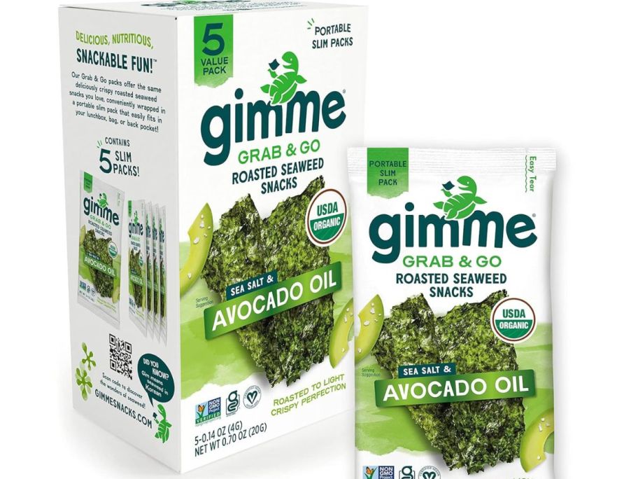 Stock image of a box of gimMe Seaweed Grab & Go Snacks