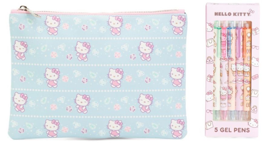 hello kitty pencil pouch and pen stock images